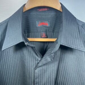 J Garcia Striped Dress Shirt Long‎ Sleeve Button Up Collared Black 16 1/2 32/33